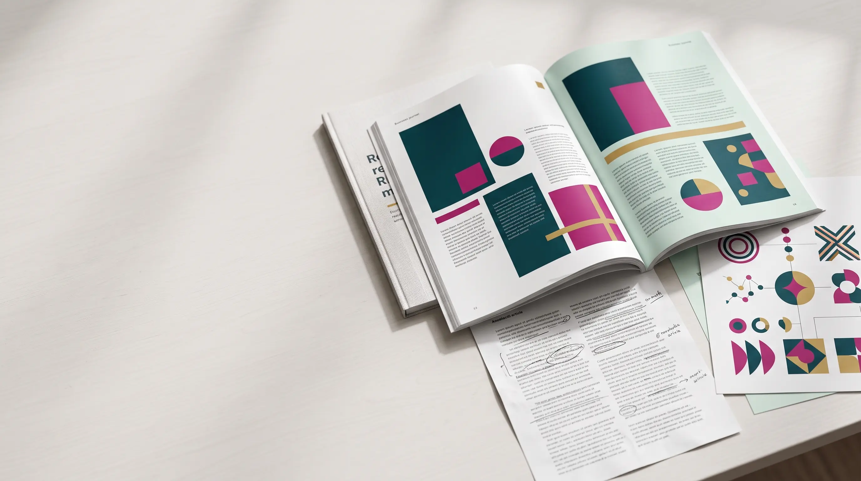 Illustrative business journal and research materials